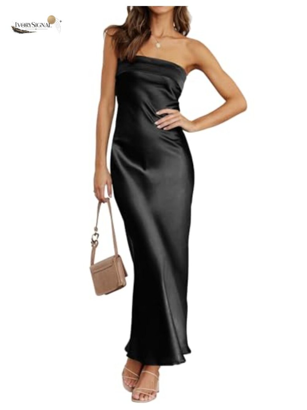 Satin Strapless Bodycon Maxi Dress Formal Wedding Guest